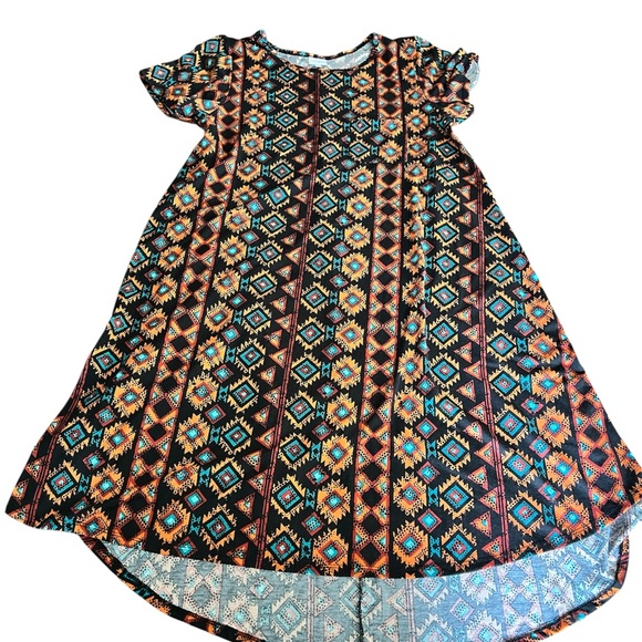 LulaRoe Aztec Tribal Carly Swing Dress Size XL Blue Teal Black Orange High-Low - Picture 6 of 6